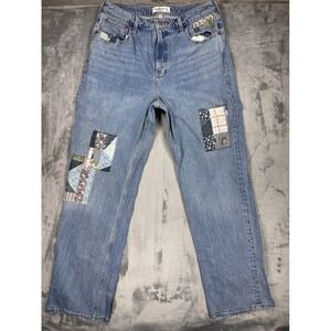 Abercrombie & Fitch Curve Love High Rise 90s Relaxed Patchwork Jeans Blue 31